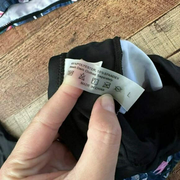 Yonique Black and blue flamingo print 3 piece swim suit top shorts bra L - Picture 8 of 9